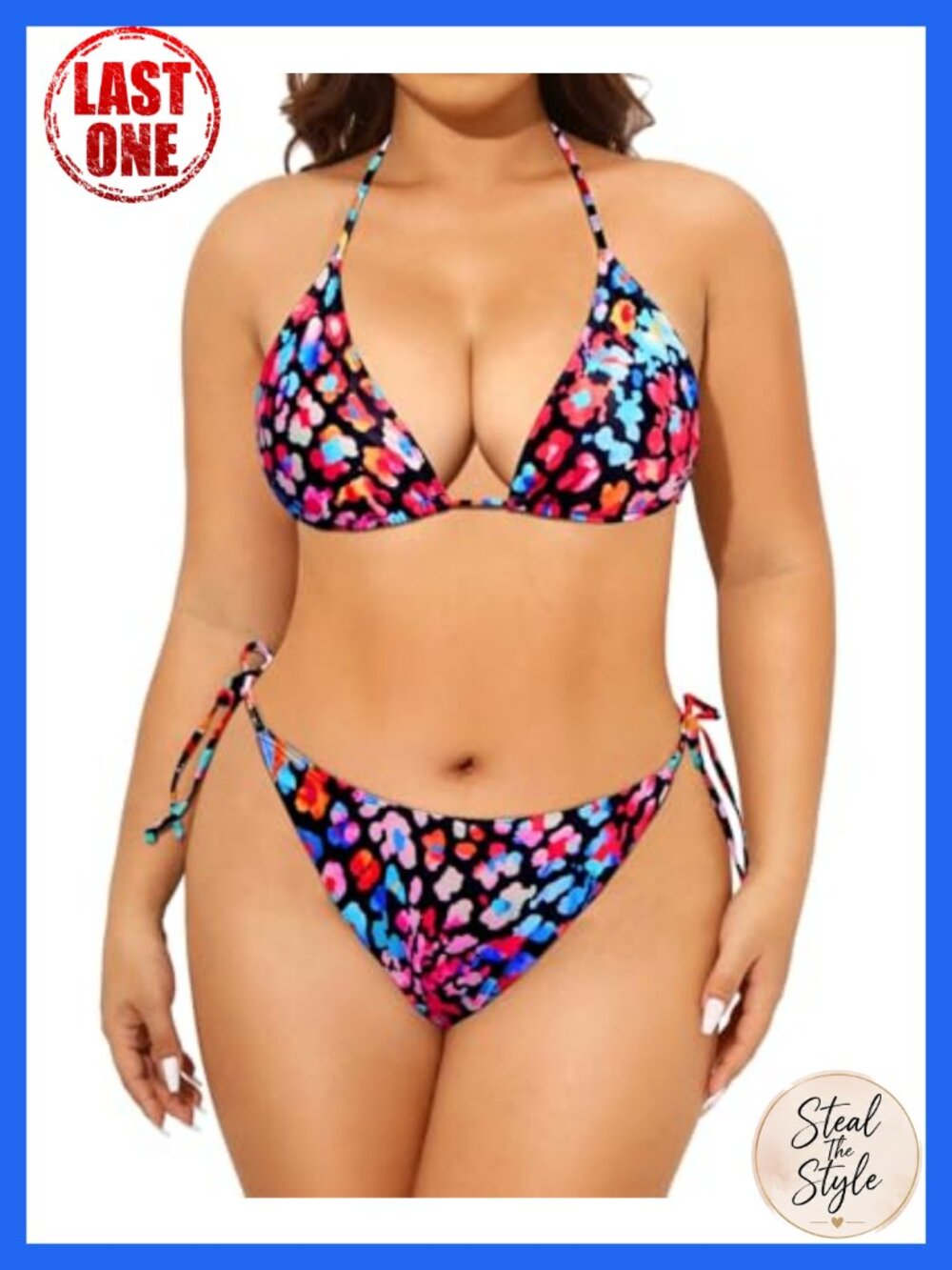 Plus Size String Triangle Bikini Set Halter Side Tie Mid Waist Swimwear